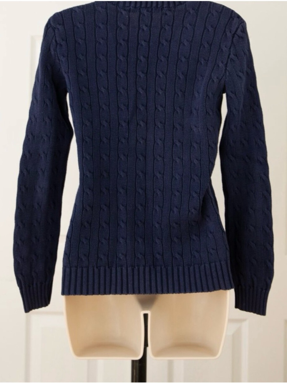 RALPH LAUREN NAVY Cable Knit Crewneck Sweater- Preppy- Classic- Football Games!S - Picture 3 of 3